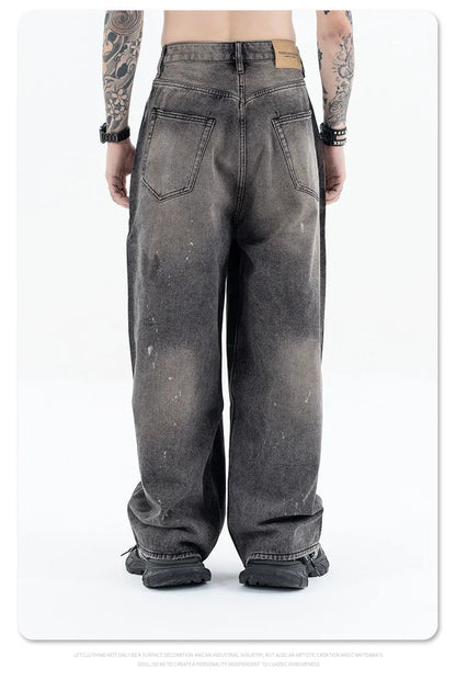 Splashing ink to wash old baggy retro jeans Street King Limited