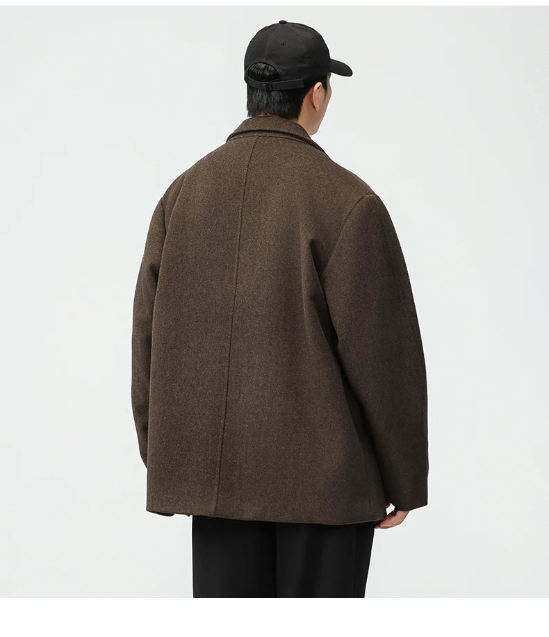 men autumn winter streetwear fashion retro wool thick blazer jacket commuter business casual plus size suit coat outerwear unique default style 1359