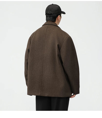 men autumn winter streetwear fashion retro wool thick blazer jacket commuter business casual plus size suit coat outerwear unique default style 1359