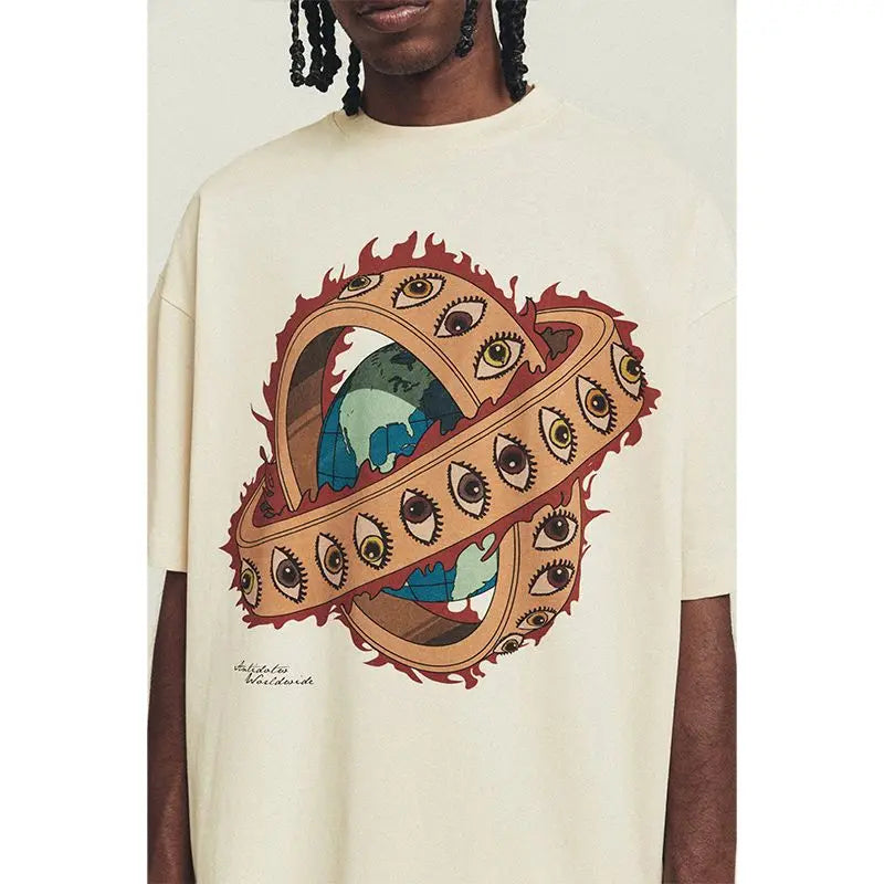 New heavyweight pure cotton niche design short-sleeved T-shirt men's summer fashion brand American loose couple tops y2k top emo Street King Limited