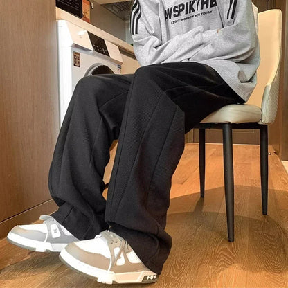 winter mens gray thickened straight leg sweatpants 2025 high street baggy drape pants korean fashion y2k casual trousers urban active pants