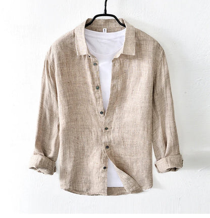 Vintage Linen Shirt Men Spring Autumn New Khaki Lapel Loose Long Sleeve Shirt Retro Casual Solid Breathable Cardigan Top Tees Street King Limited