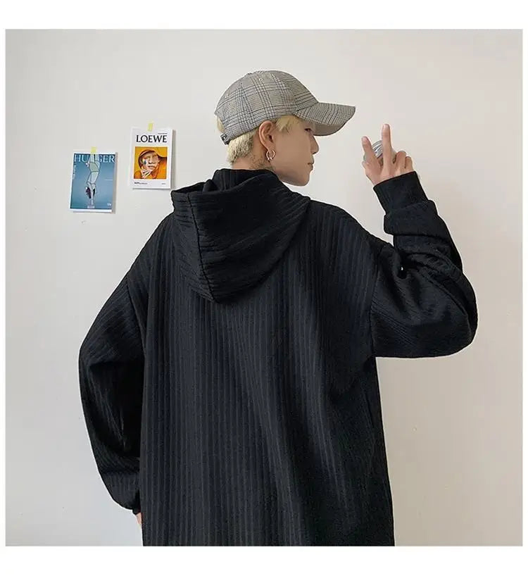 Retro knitted sweatshirt men's Japanese fashion brand ins spring and autumn hooded jacket Hong Kong style outer wear y2k top emo Street King Limited