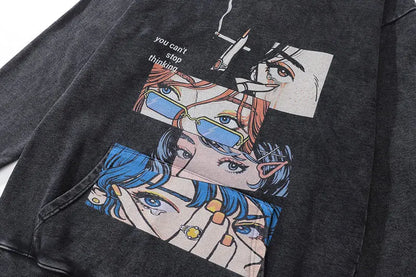 Vintage Hoodie Streetwear Y2K Hip Hop Japanese Anime Girl Print Oversized Hooded Sweatshirt Harajuku Fashion Punk Goth Pullover Street King Limited