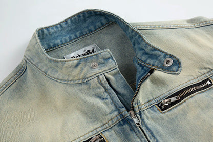 y2k streetwear washed biker jeans jackets for men and women zipper pocket ropa hombre windbreaker denim coat oversized unique jeans style 810