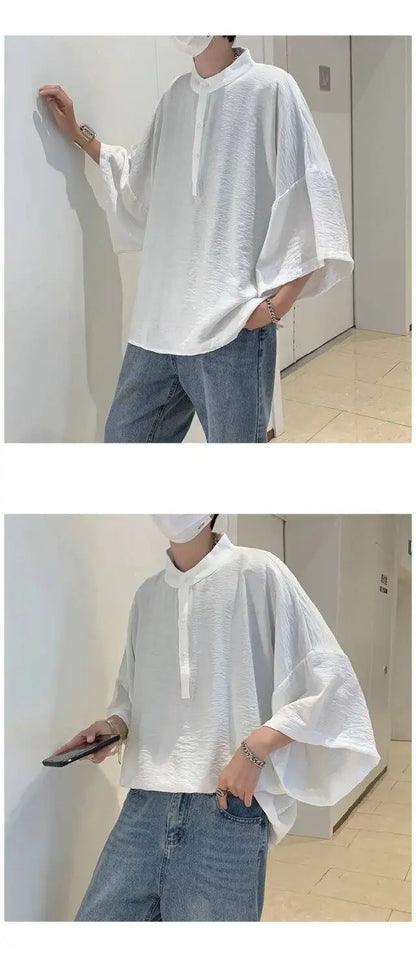 Summer Short Sleeved Shirt Men Oversized Fashion Black White Shirt Men Streetwear Korean Loose Pullover Shirt Mens Casual Shirts Street King Limited