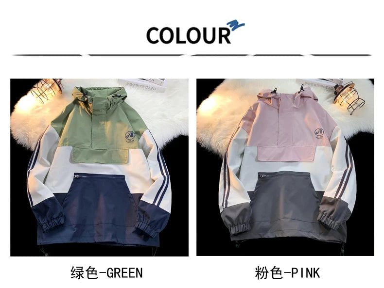 mens outerwear fashion print patchwork college style jackets zip up hooded jcket 2024 new plus size man women windbreaker unique default style 5881