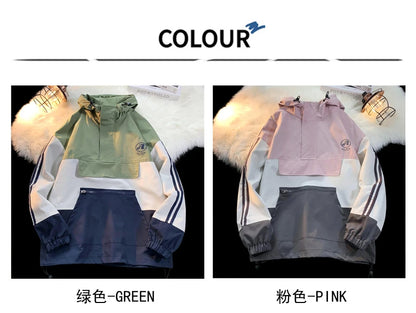 mens outerwear fashion print patchwork college style jackets zip up hooded jcket 2024 new plus size man women windbreaker unique default style 5881