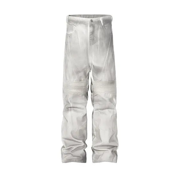 pleat patchwork dir wash racing pants mngu washed distressed white straight overalls dirfit loose trousers unique default style 1336