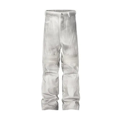 pleat patchwork dir wash racing pants mngu washed distressed white straight overalls dirfit loose trousers unique default style 1336