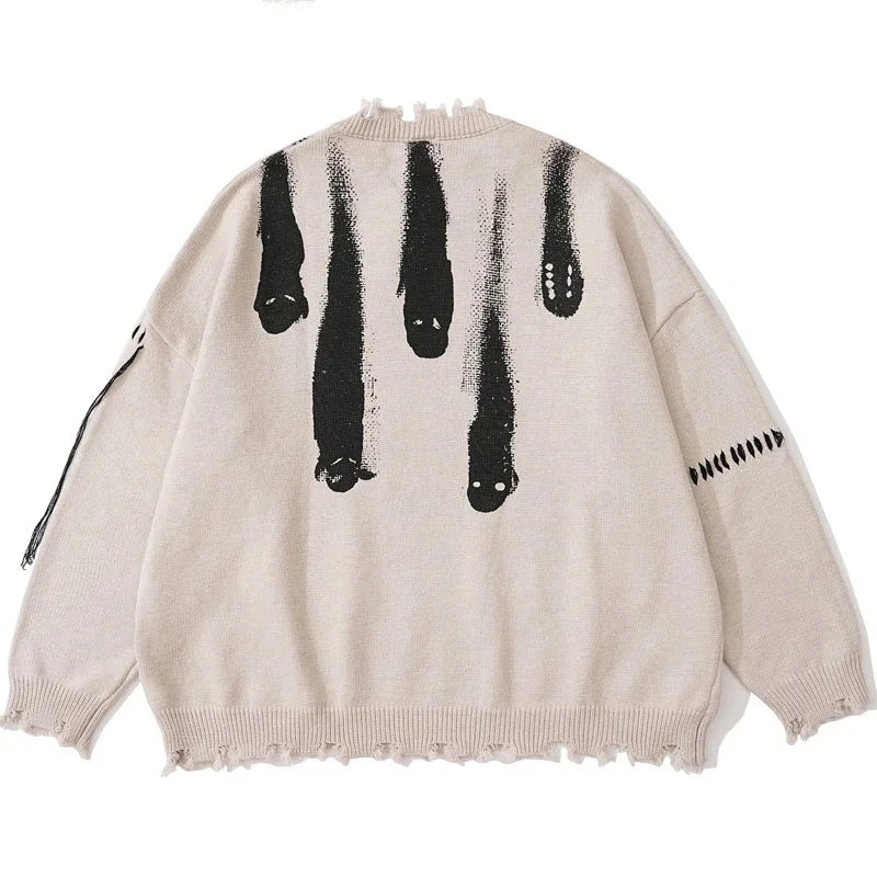 Hip Hop Sweaters Men Streetwear Y2K Grunge Ripped Ghost Punk Gothic Knitted Jumpers Autumn Harajuku Casual Pullover Sweaters Street King Limited