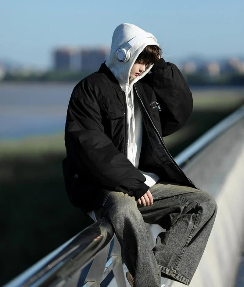 High Street Pilot Cotton Jackets Mens Thickening Winter Tooling Trendy Profile Warm Bomber Coats Unisex Baseball Collar Parkas Street King Limited