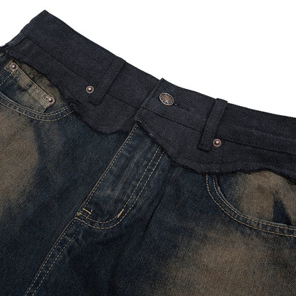 men vintage blue jeans luxury designer patchwork baggy denim pants loose straight jeans trousers ripped baggy denim