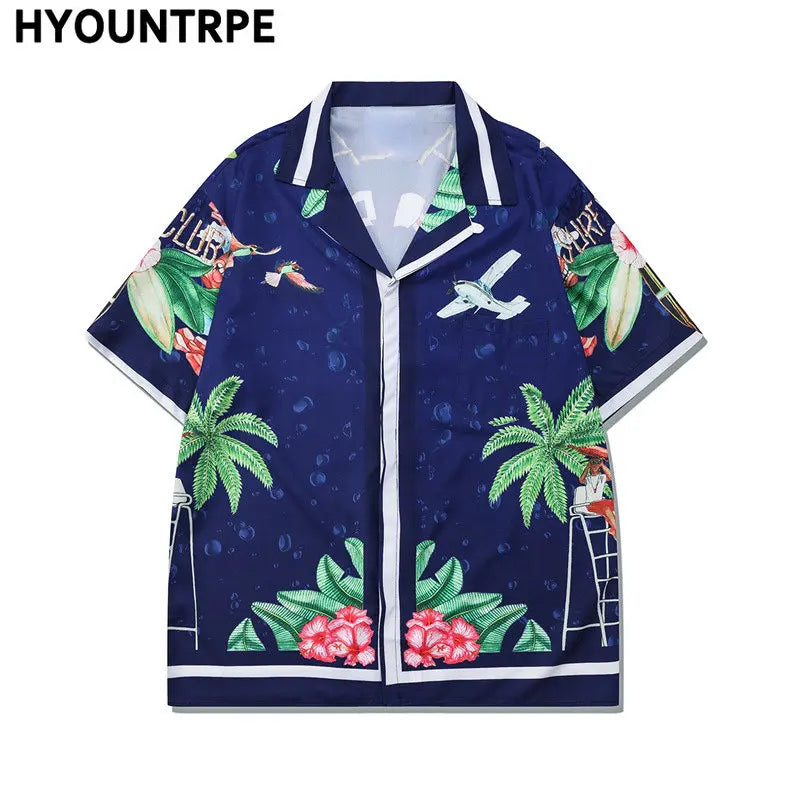 2 Pieces Sets Harajuku Printed Short Sleeves Shirts and Elastic Waist Shorts Joggers Summer Beach Streetwear Hip Hop Mens Sets Street King Limited