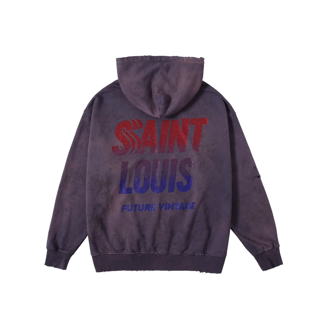 24 New SSAINT LOUIS Rhinestone Designs Gradient Purple Letter Print High-Street Hoodies Hooded Sweatshirt Street King Limited