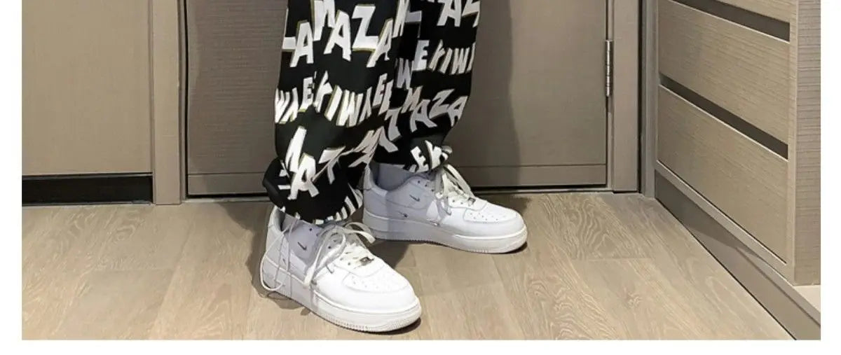 Letter wide-leg pants for men and women in autumn and winter plus velvet high-waisted loose long and short straight pants tops Street King Limited