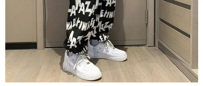 Letter wide-leg pants for men and women in autumn and winter plus velvet high-waisted loose long and short straight pants tops Street King Limited