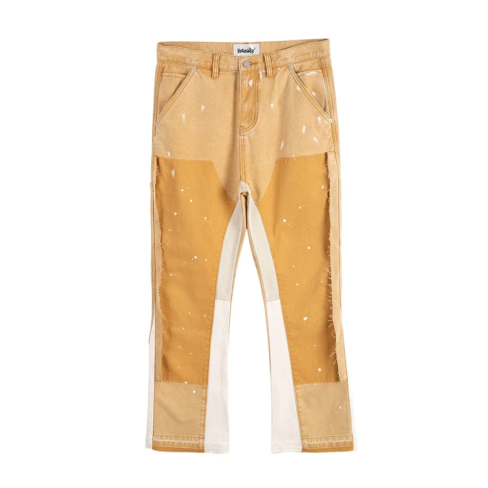 high street spliced speckled ink micro flare pants for men and women patchwork baggy jeans ropa hombre casual denim trousers 2 denim street jeans
