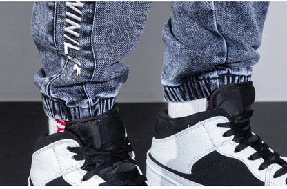rainbowtouches autumn winter blue cargo jeans men streetwear denim jogger pants baggy harem jean trousers male oversize large unique joggers style 3378
