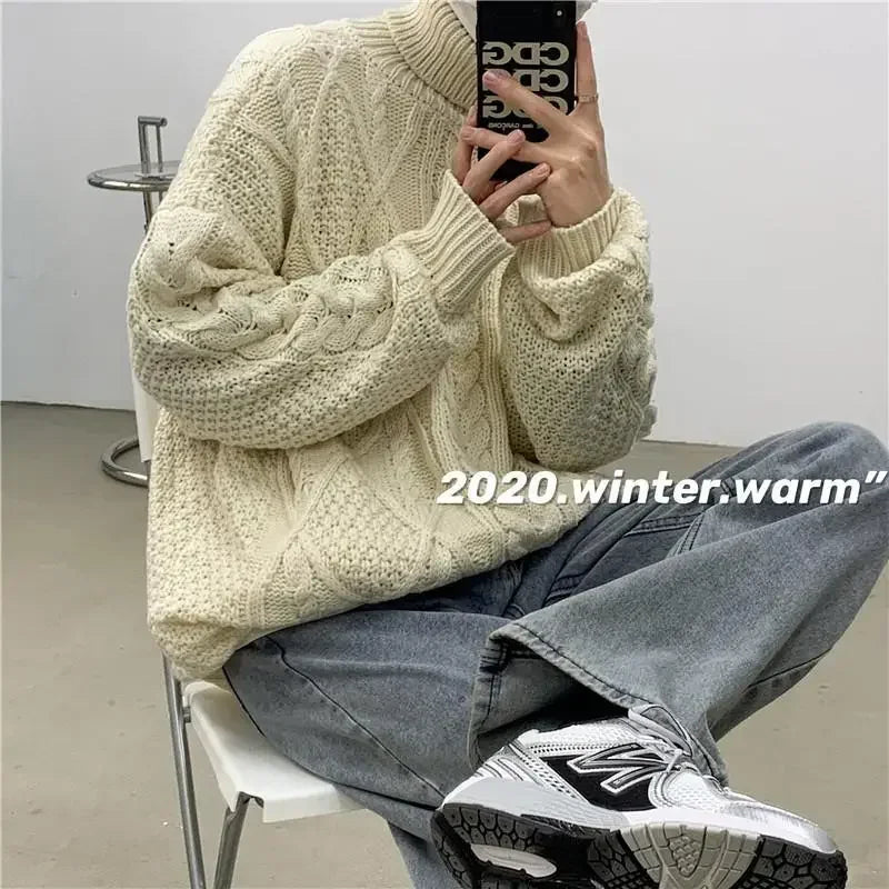 Retro turtleneck sweater for men in autumn and winter loose and versatile high street sweater trendy brand ins casual jacket top Street King Limited