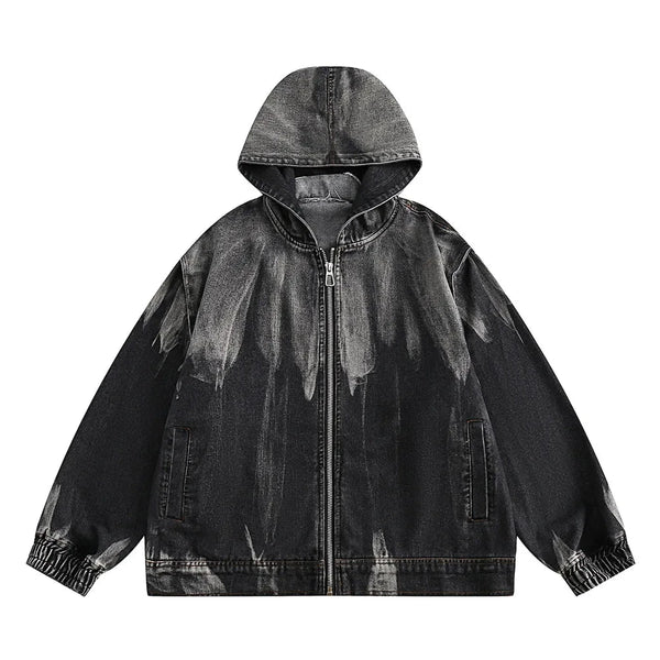 Hip Hop Men's Gradient Washed Hooded Denim Jackets Oversized Rib Sleeve Zipper Hoodies Jacket Autumn Streetwear Men and Women Street King Limited