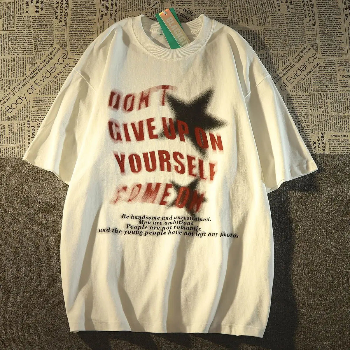 Heavy cotton short-sleeved T-shirt men's spring and summer loose European and American style high street hiphop T-shirt tops emo Street King Limited