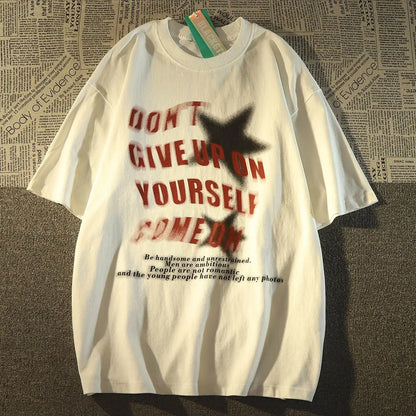 Heavy cotton short-sleeved T-shirt men's spring and summer loose European and American style high street hiphop T-shirt tops emo Street King Limited
