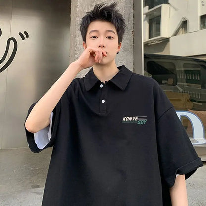 Fashionable American shirt short sleeved t shirt men summer loose casual tops student niche ins trend lapel T shirt clothing y2k Street King Limited