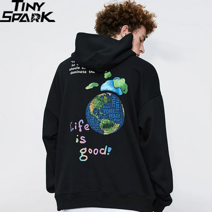 2023 Hip Hop Streetwear Hoodies Sweatshirt Globe Print Men Harajuku Pullover Hoodie Winter Fleece Cotton Autumn Sweatshirt Loose Street King Limited