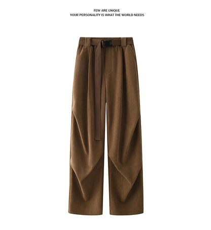 winter mens wide leg straight sweatpants korean fashion warm fleece track pants male casual thermal trousers with long belt unique joggers style 1082