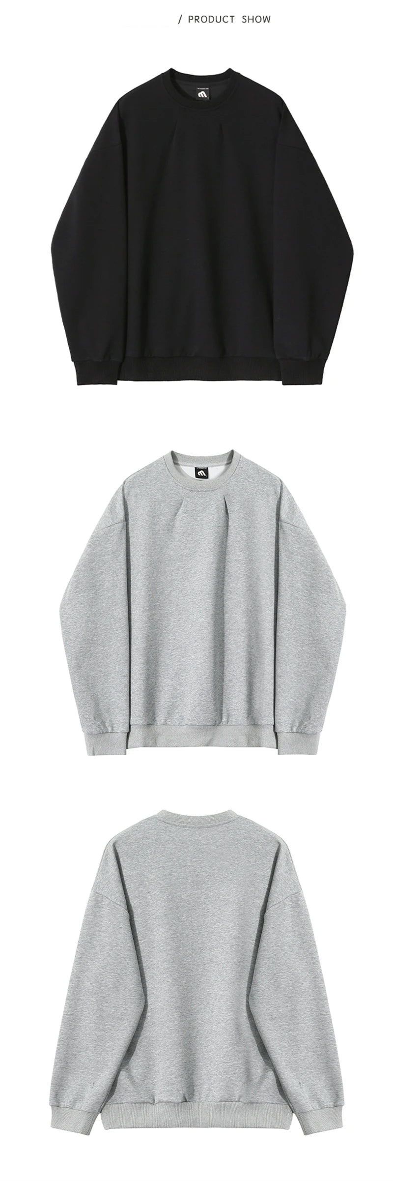 2024 Korean Fashion Crewneck Sweatshirts For Men Casual Design Pullover Y2K Hoodies Solid Color Streetwear Long Sleeve Tops Street King Limited