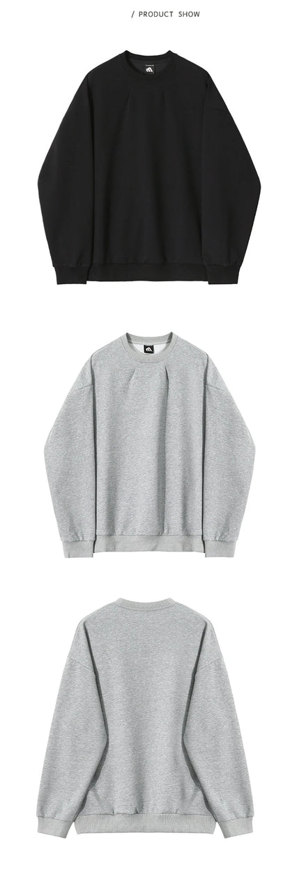 2024 Korean Fashion Crewneck Sweatshirts For Men Casual Design Pullover Y2K Hoodies Solid Color Streetwear Long Sleeve Tops Street King Limited