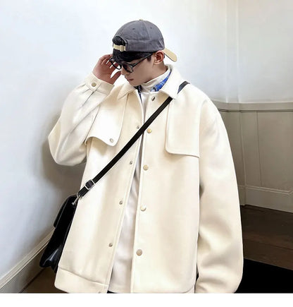 Winter Short Woolen Coat Men Warm Retro Thickened Woolen Jacket Men Streetwear Korean Loose Woolen Coat Mens Oversized Overcoat Street King Limited