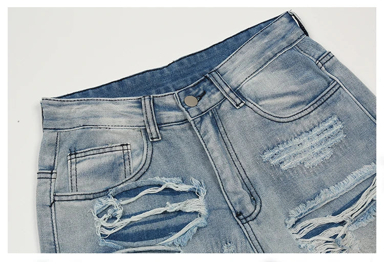 men distressed ripped destroied holes denim jean pants fashion zipper biker jeans streetwear flare pants joggers y2k men s jeans unique joggers style 2795