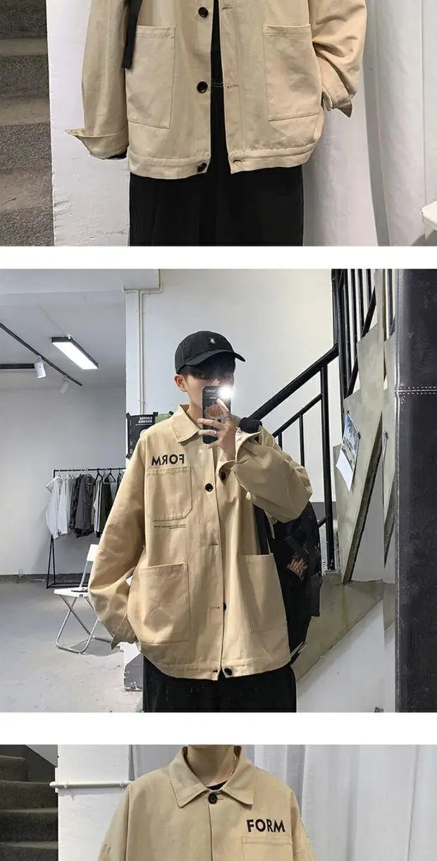 retro japanese workwear vintage style jacket mens spring and autumn korean version trendy handsome loose handsome jacket tops unique default style 4913