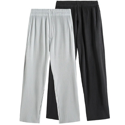 Summer Pleated Pants Men Fashion Gray Black Casual Pants Men Japanese Streetwear Loose Straight Ice Silk Pants Mens Trousers Street King Limited