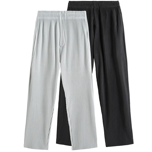Summer Pleated Pants Men Fashion Gray Black Casual Pants Men Japanese Streetwear Loose Straight Ice Silk Pants Mens Trousers Street King Limited