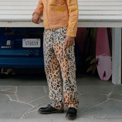 Vintage Leopard Patchwork Straight Baggy Jeans Pants Mens Streetwear Pockets Casual Unisex Denim Trousers Loose Cargo Pants Street King Limited