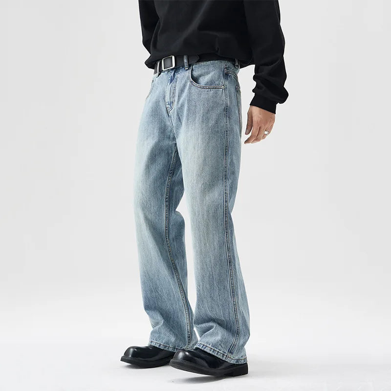mens retro fashion high street loose casual denim micro flared pants jeans men streetwear plus size jeans trousers 28 40 vintage washed jeans