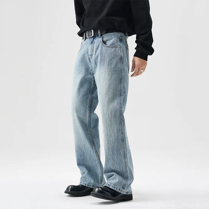 mens retro fashion high street loose casual denim micro flared pants jeans men streetwear plus size jeans trousers 28 40 vintage washed jeans