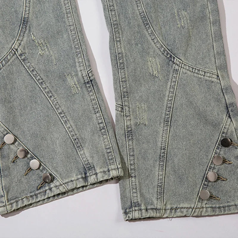 Men Jeans Multi Button Zipper Spliced Denim Trousers Harajuku Hip Hop Vintage Flare Pants Fashion Casual Streetwear Unisex Street King Limited