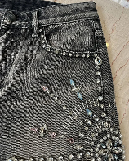 Denim Gym Shorts Men Women Y2K Hip Hop Retro Rhinestones Streetwear Shorts Gothic Baggy Jeans High Waist Basketball Shorts Street King Limited