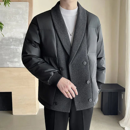 men winter woolen splice cotton padded business casual thicken warm jacket korean streetwear fashion parkas coat outerwear unique default style 1478