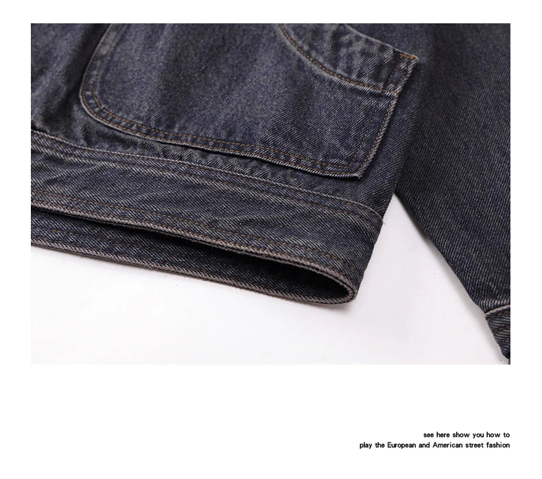 men spring autumn streetwear fashion retro loose casual plus size stand collar denim jacket man jeans coat outerwear unique jeans style 911