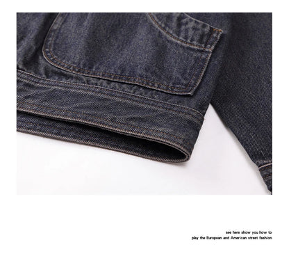 men spring autumn streetwear fashion retro loose casual plus size stand collar denim jacket man jeans coat outerwear unique jeans style 911