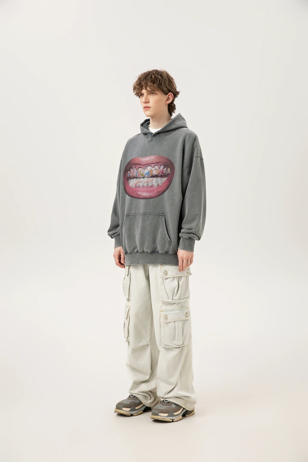 24ss Vintage SM Brand Fashion Washed Distressed stir fried salt high gram heavy vintage looped hoodie hooded sweatshirt Street King Limited