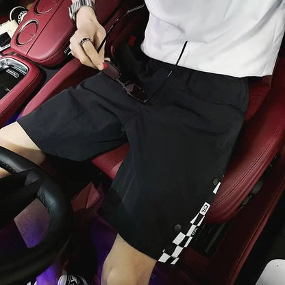 Summer Chessboard Shorts Men's Hong Kong Style Spliced Casual Capris Pants 2024 Unisex Korean Preppy Half Sweatpants y2k shorts Street King Limited