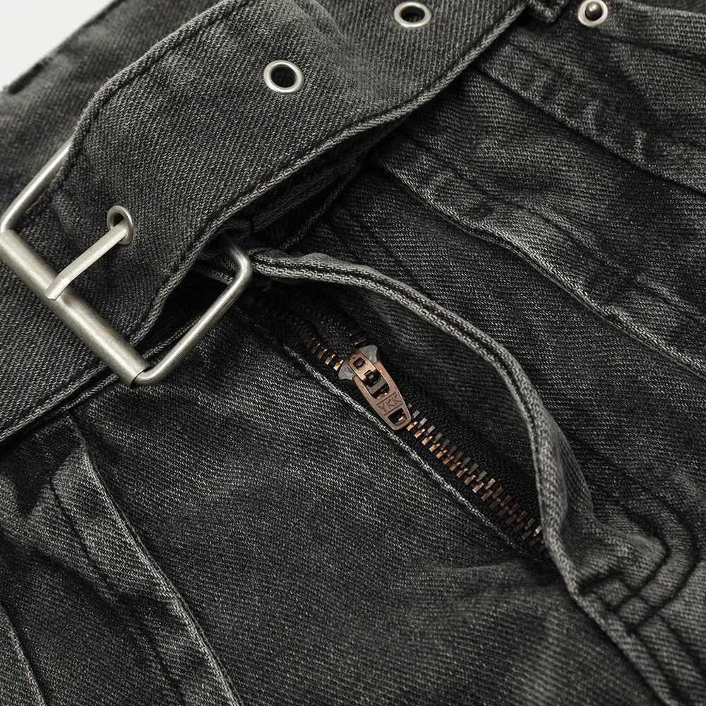 american high street vibe fashion splice jeans mens belt loose casual vintage wide leg straight denim baggy jeans pants trouser urban skinny jeans