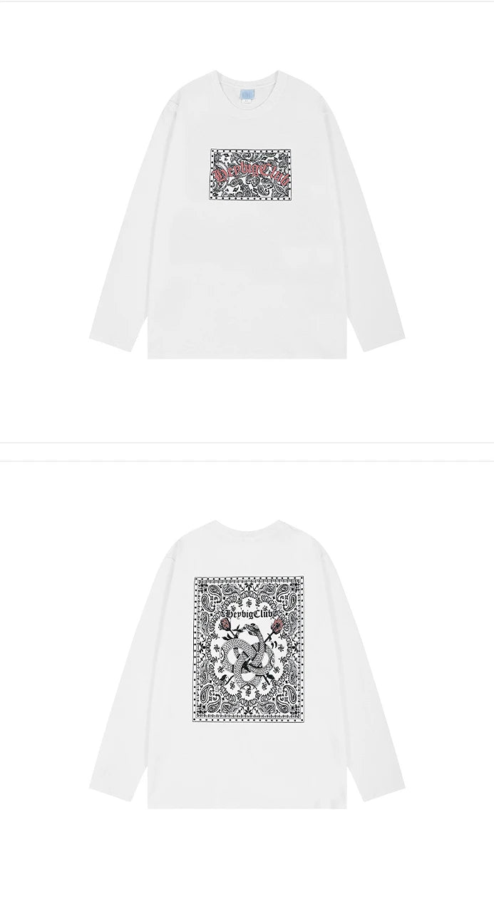 Hip Hop Streetwear T Shirt Paisley Graphic Print Harajuku T-Shirt 2023 Mens Cotton Long Sleeve Tshirt Loose Oversized Streetwear Street King Limited