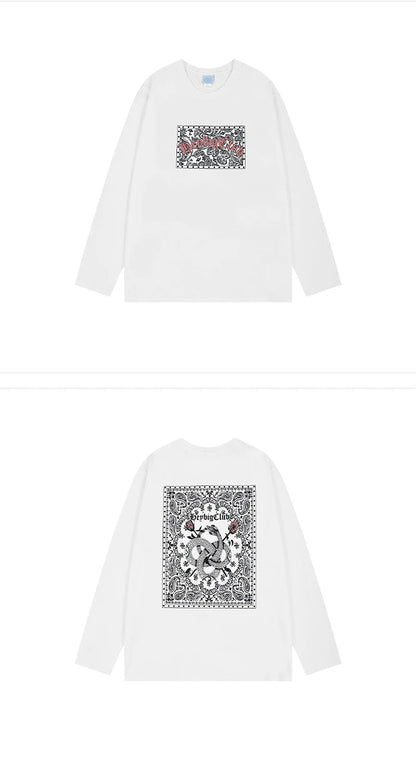 Hip Hop Streetwear T Shirt Paisley Graphic Print Harajuku T-Shirt 2023 Mens Cotton Long Sleeve Tshirt Loose Oversized Streetwear Street King Limited